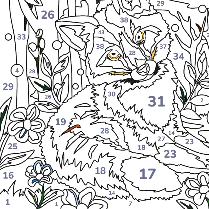 Woodland Fox as numbered line art